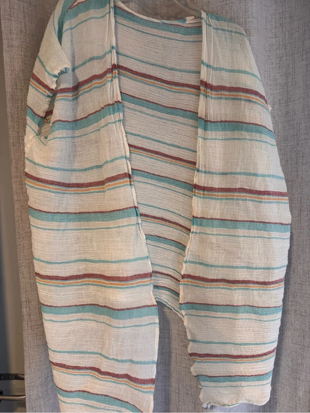 Love Stitch Mint & Coral Striped Sheer Kimono Cover-Up